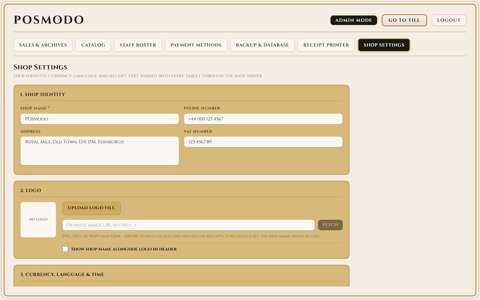 Shop settings in the setup wizard